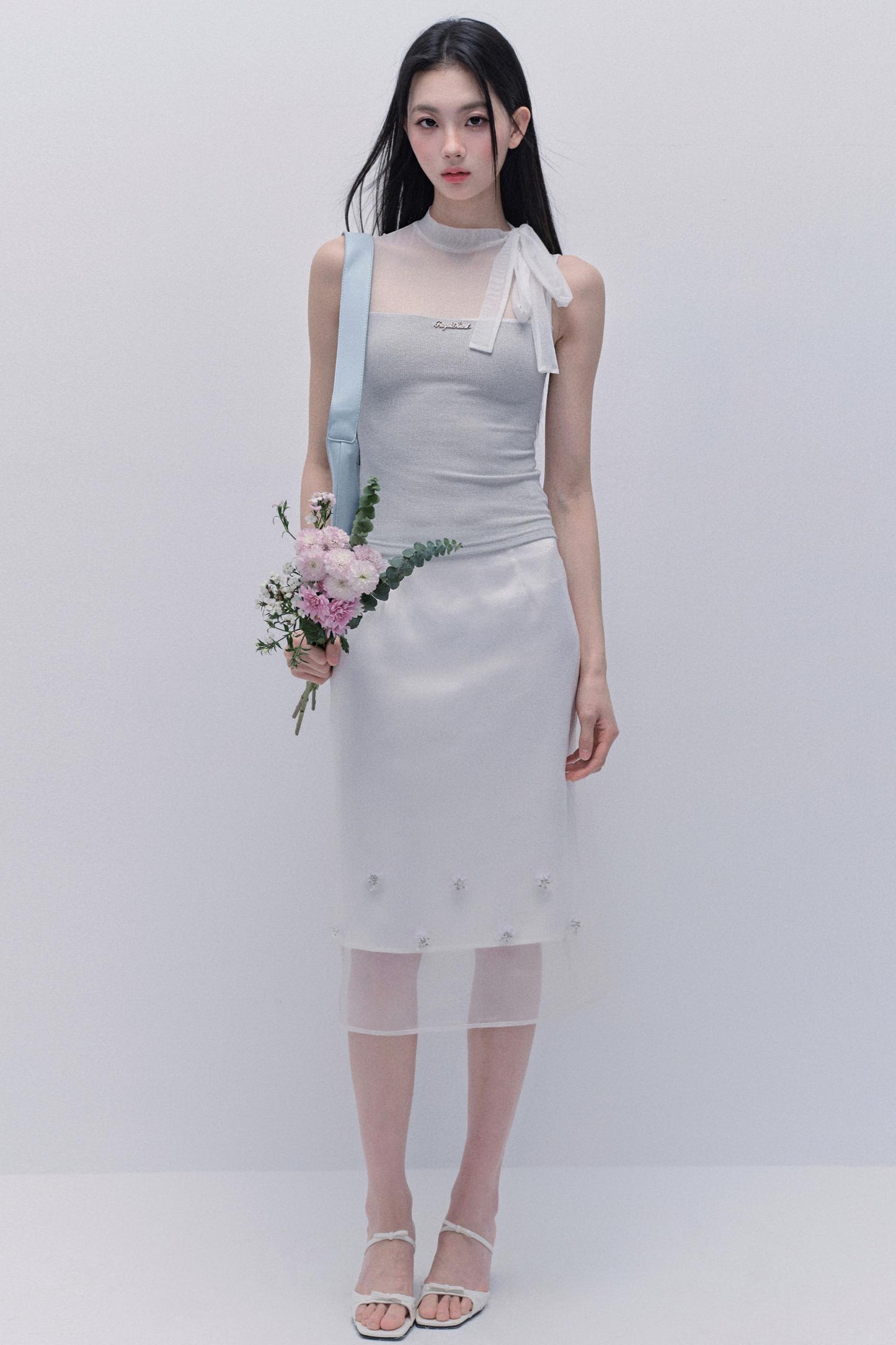 Hazy Cloud Mesh Vest & Slim Skirt Set-Up
