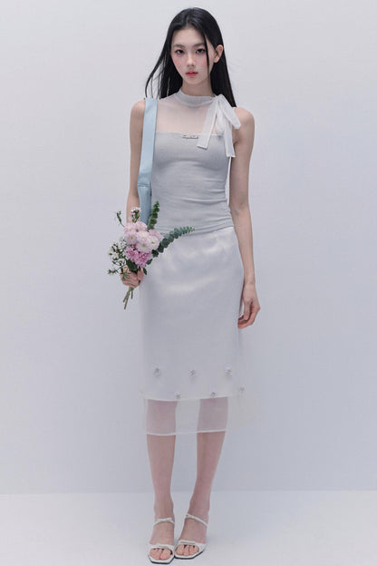 Hazy Cloud Mesh Vest & Slim Skirt Set-Up