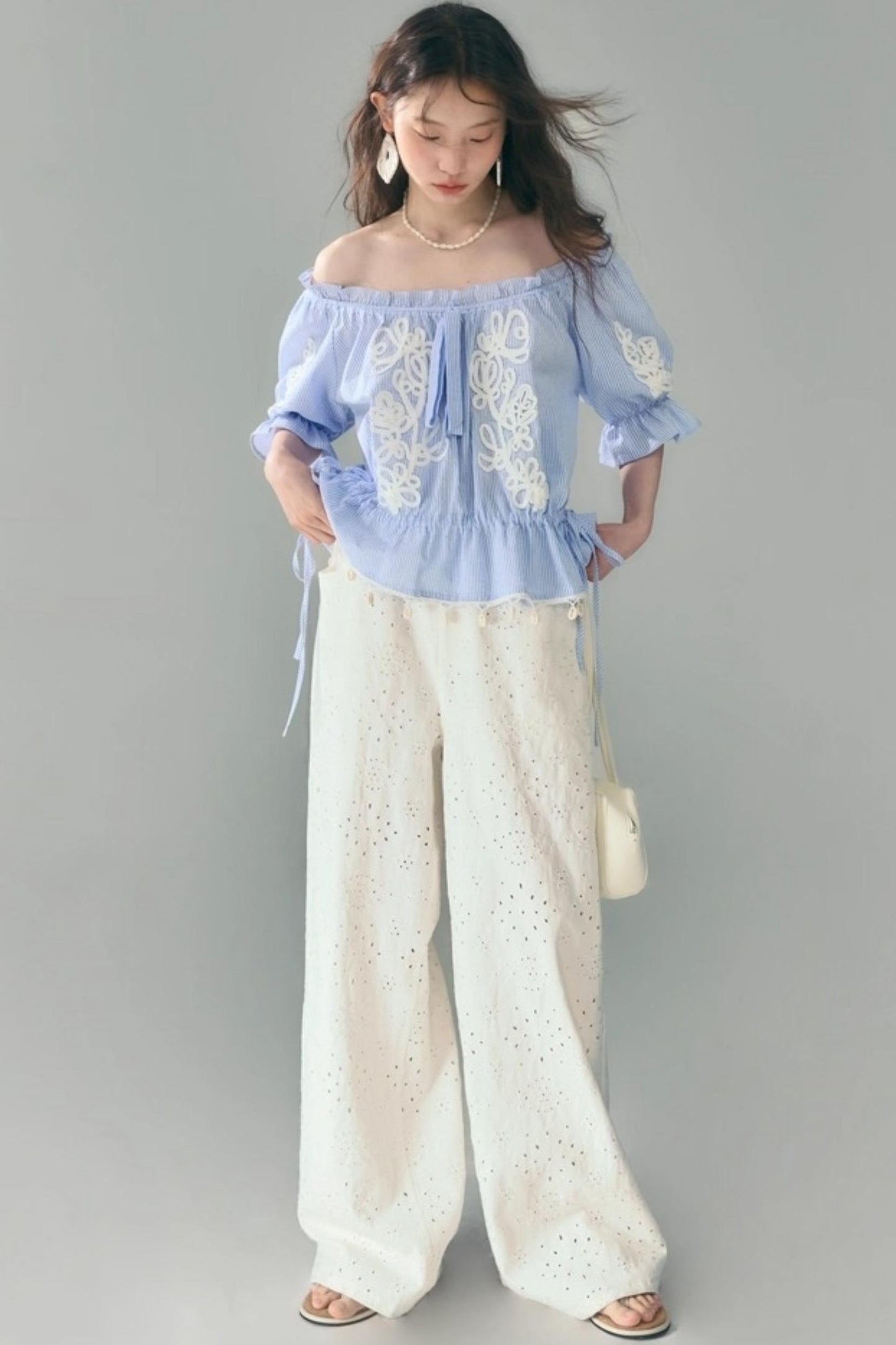 Island Flower Vine Striped Short Sleeve Top Shorts Set-Up