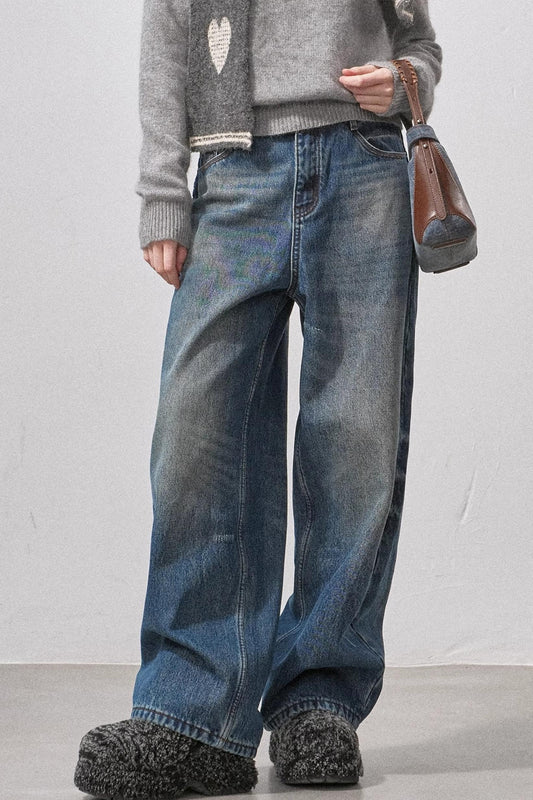 Retro Fleece-Lined Denim Pants