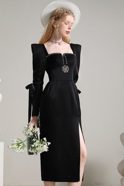 Black Hepburn-Style Diamond Evening Dress