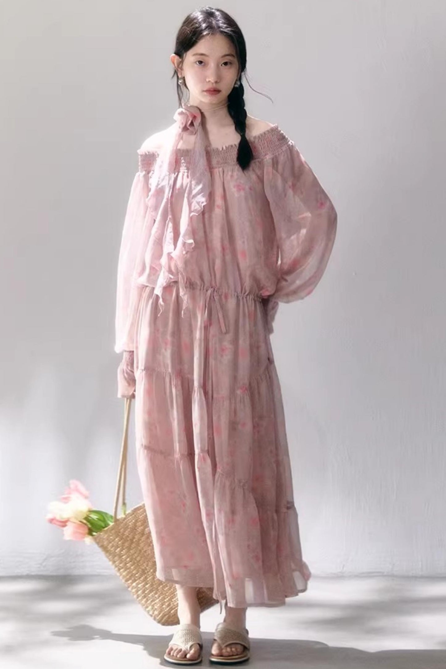 Misty Rose Off-Shoulder Dress