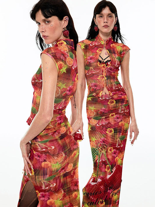 Sommerfrucht Druck Millennial Cheongsam Set 