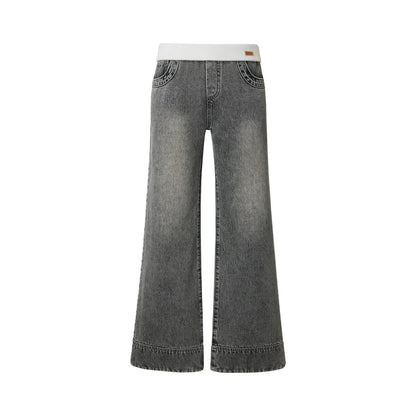 Gray Distressed Wide-Leg Jeans