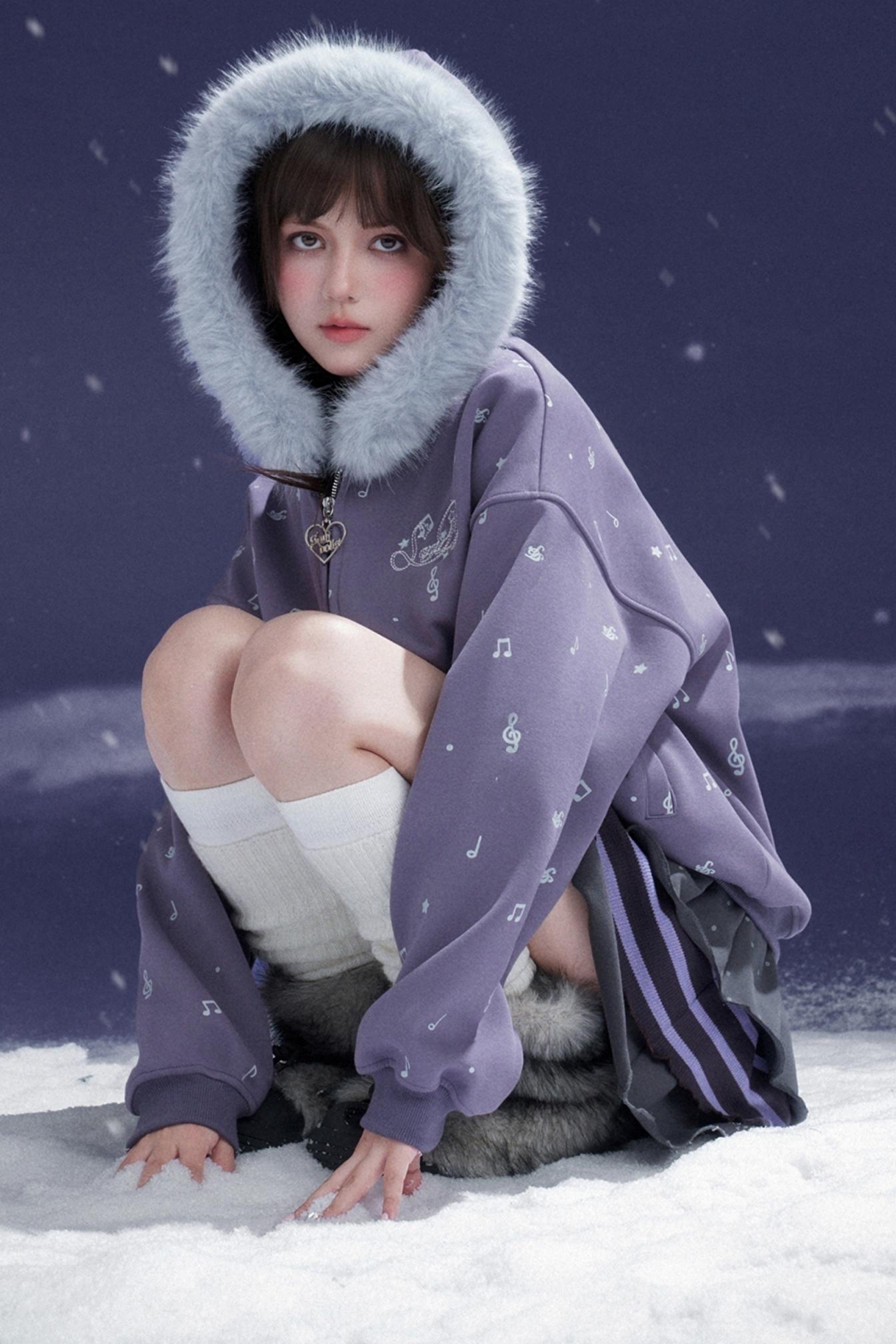 Falling Sweet Purple Fleece Hooded Jacket