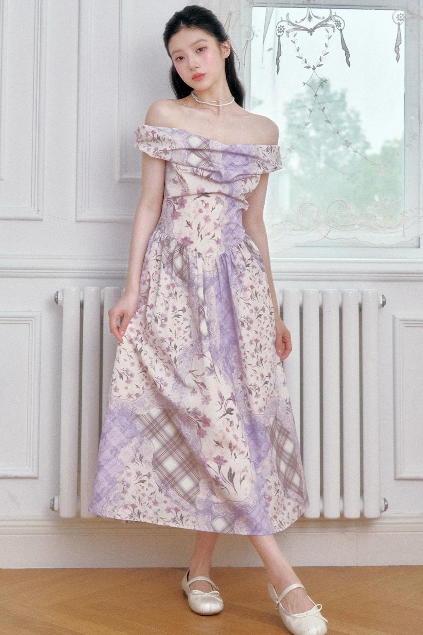 Purple Mist Off-Shoulder Dress