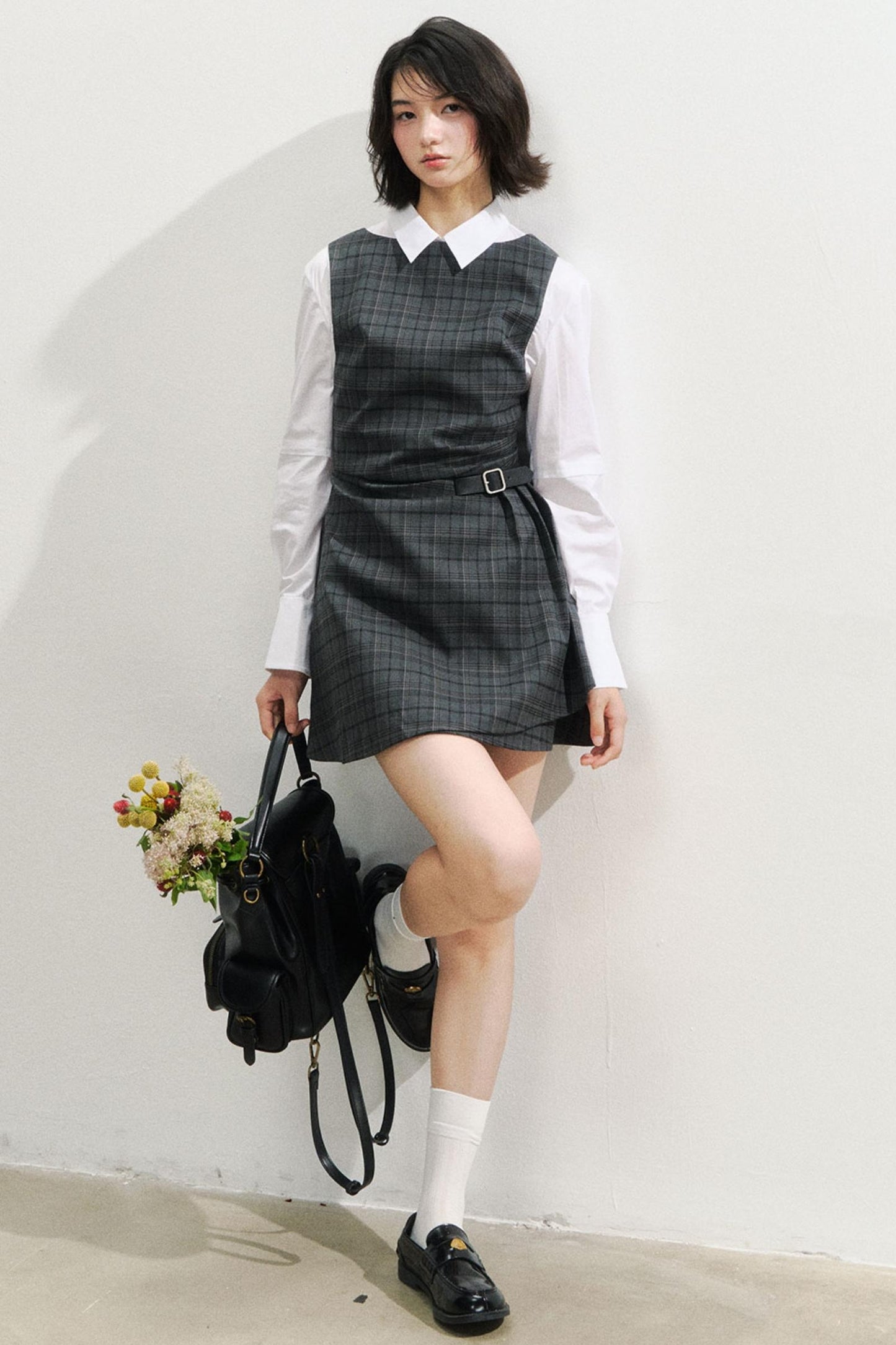 SunsetPark Plaid Leather Buckle Dress