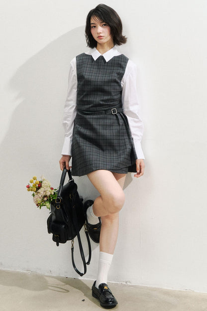 SunsetPark Plaid Leather Buckle Dress