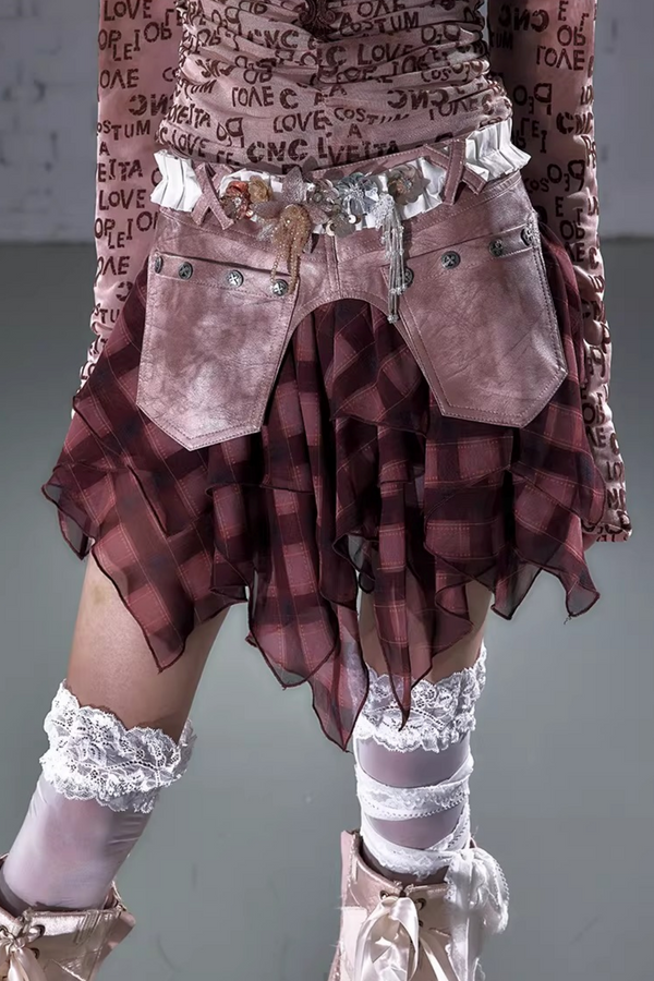 Retro Punk Chiffon Denim Skirt