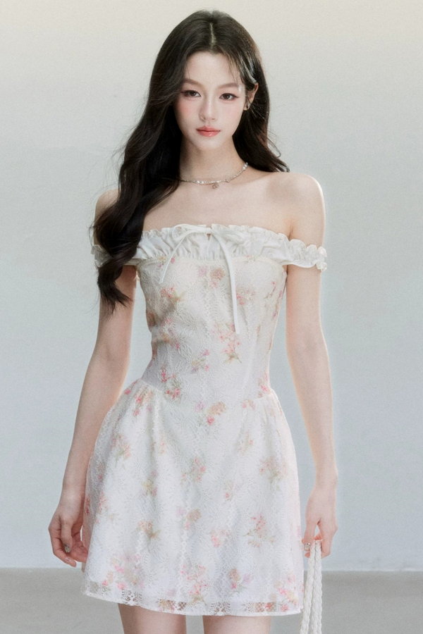 Floral Patchwork One-Shoulder Dress