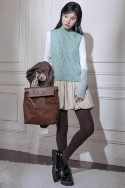 Lake Blue Wool Patchwork Dress