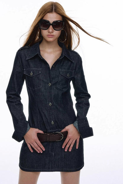 Vintage Denim Shirt Dress With Belt Set-Up