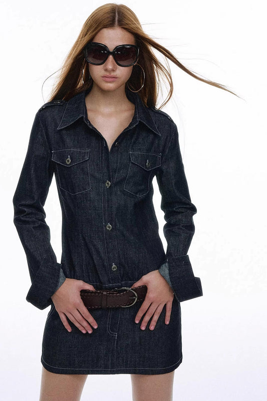 Vintage Denim Shirt Dress With Belt Set-Up