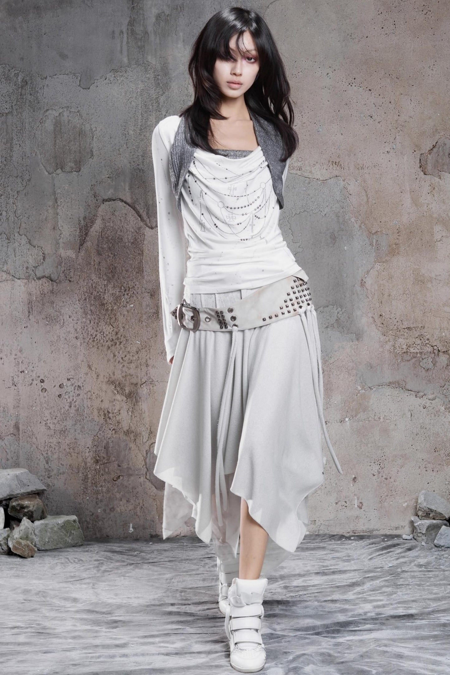 Irregular Multi Layer Rivet Skirt