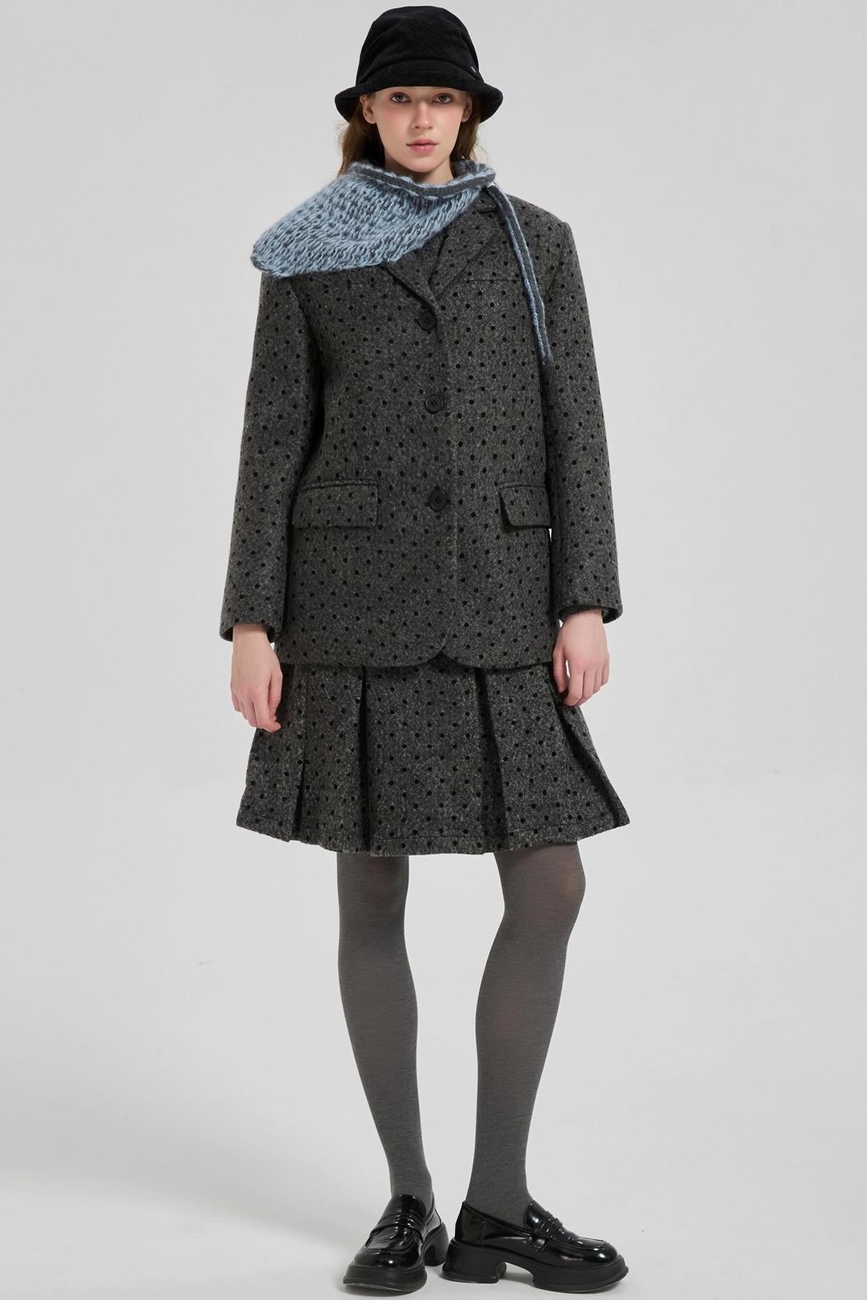 Winter Gray Polka Dot Woolen Suit Set-Up