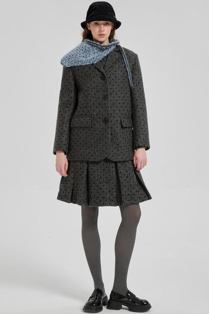 Winter Gray Polka Dot Woolen Suit Set-Up