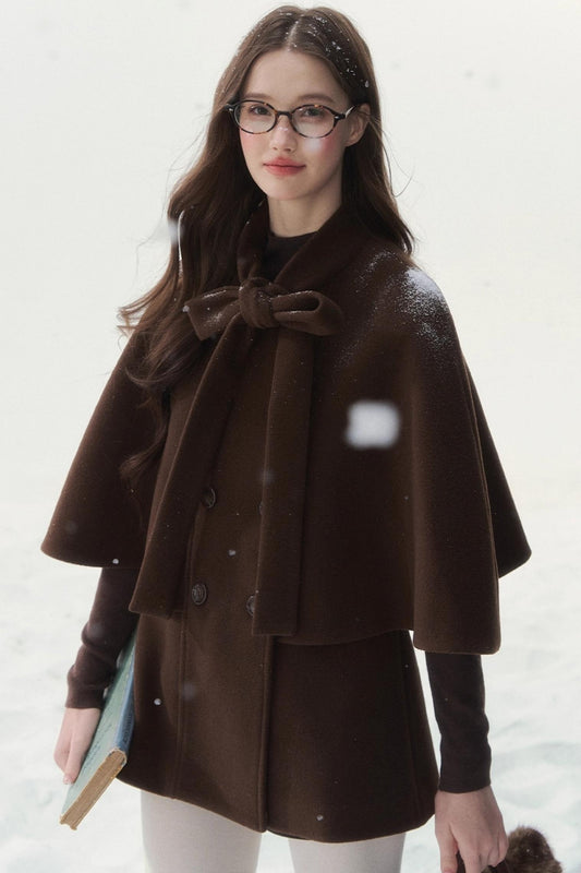 Double-Breasted Cocoa Cape Coat