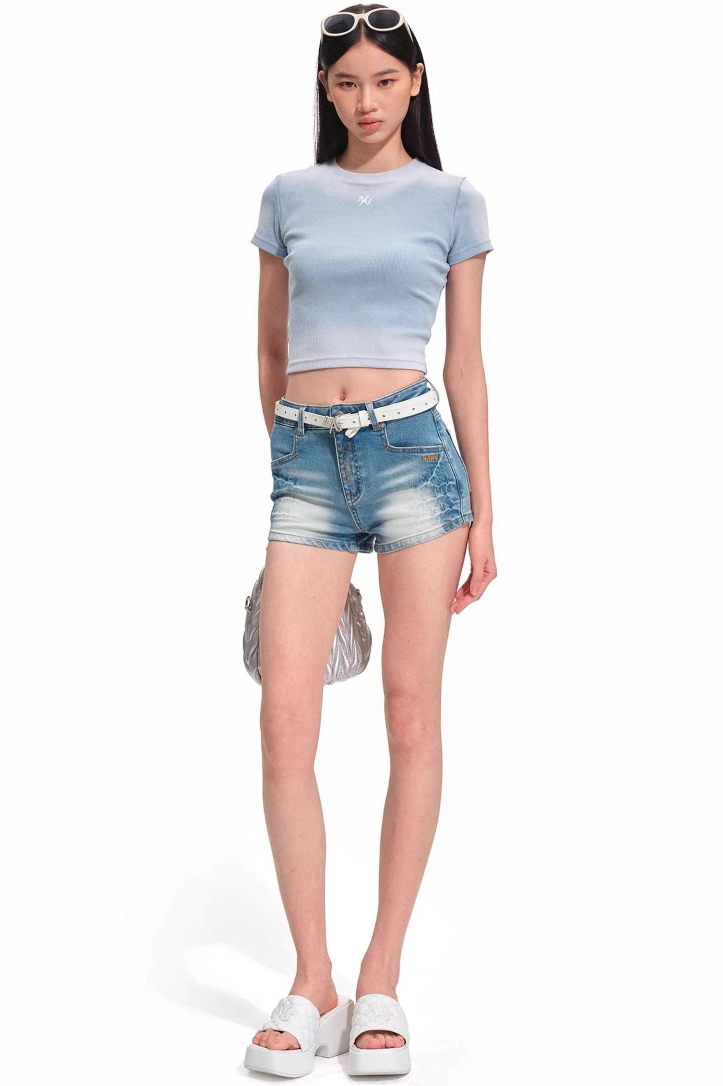 Equestrian Denim Skinny Shorts