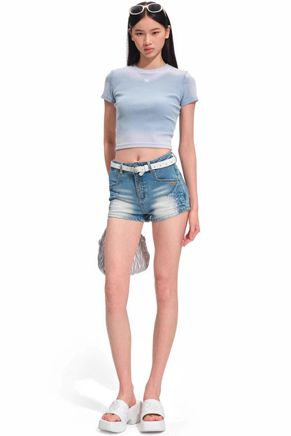 Equestrian Denim Skinny Shorts