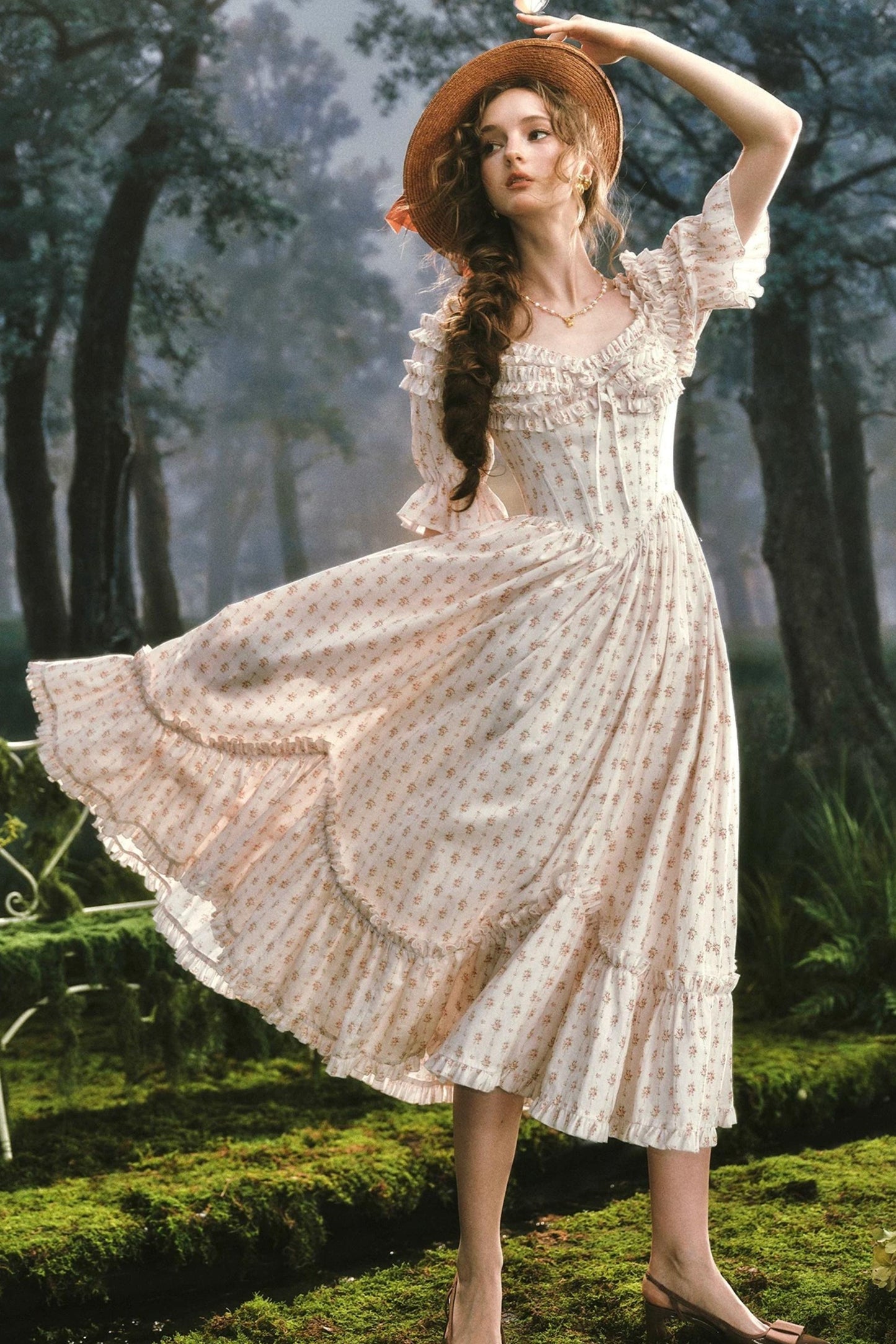 French Floral Fishbone Dress