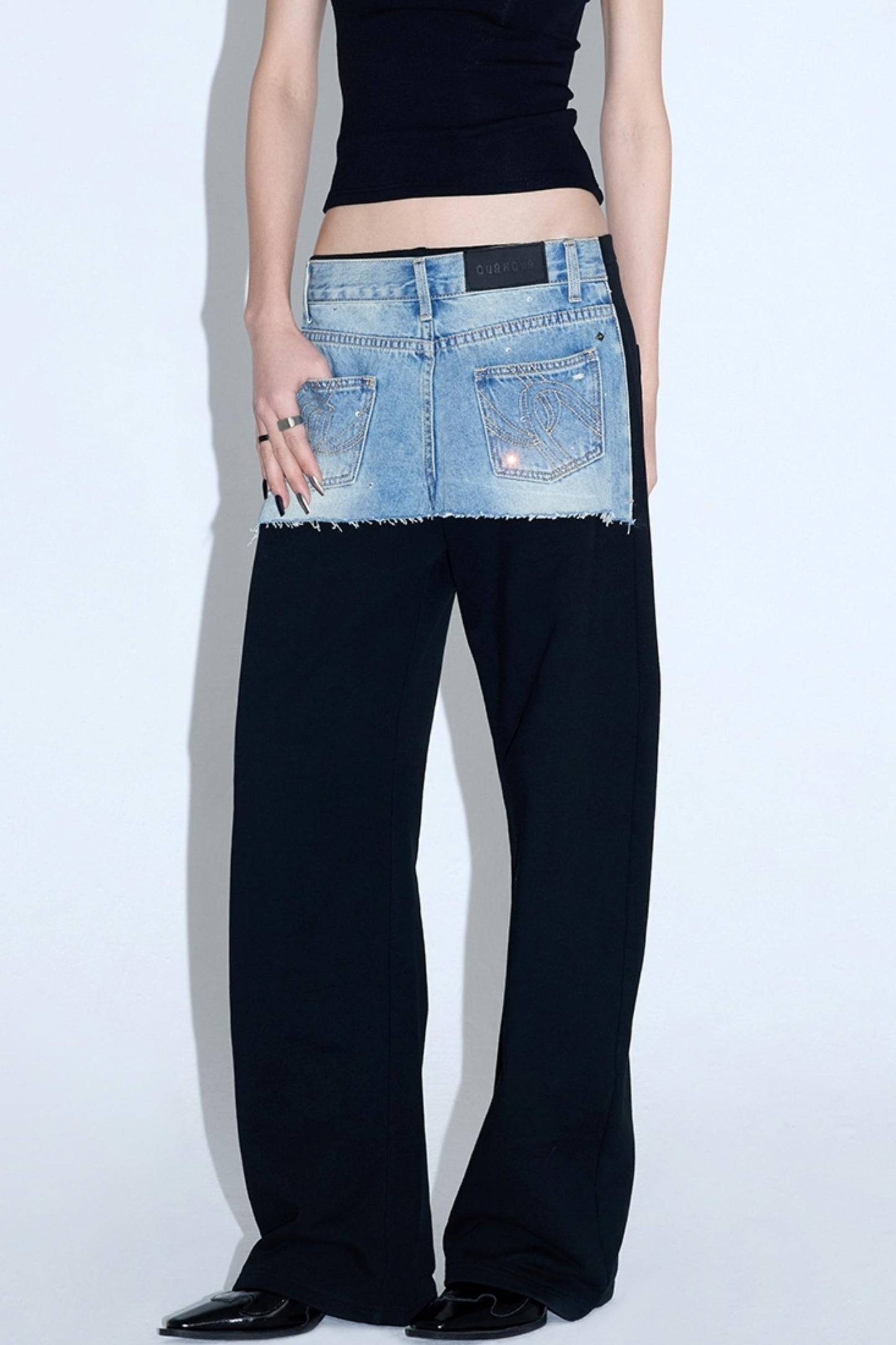 Patchwork Fake Two-Piece Pants