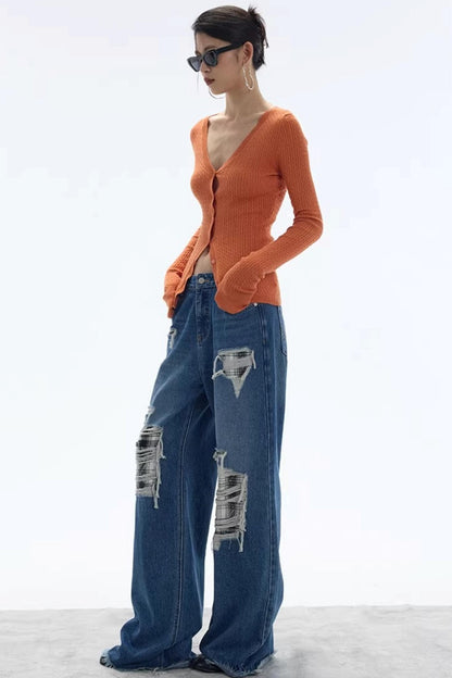 Vintage Sunset Orange Knit Cardigan