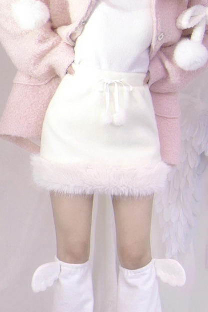 Woolen Bow Fur Ball Short Skirt