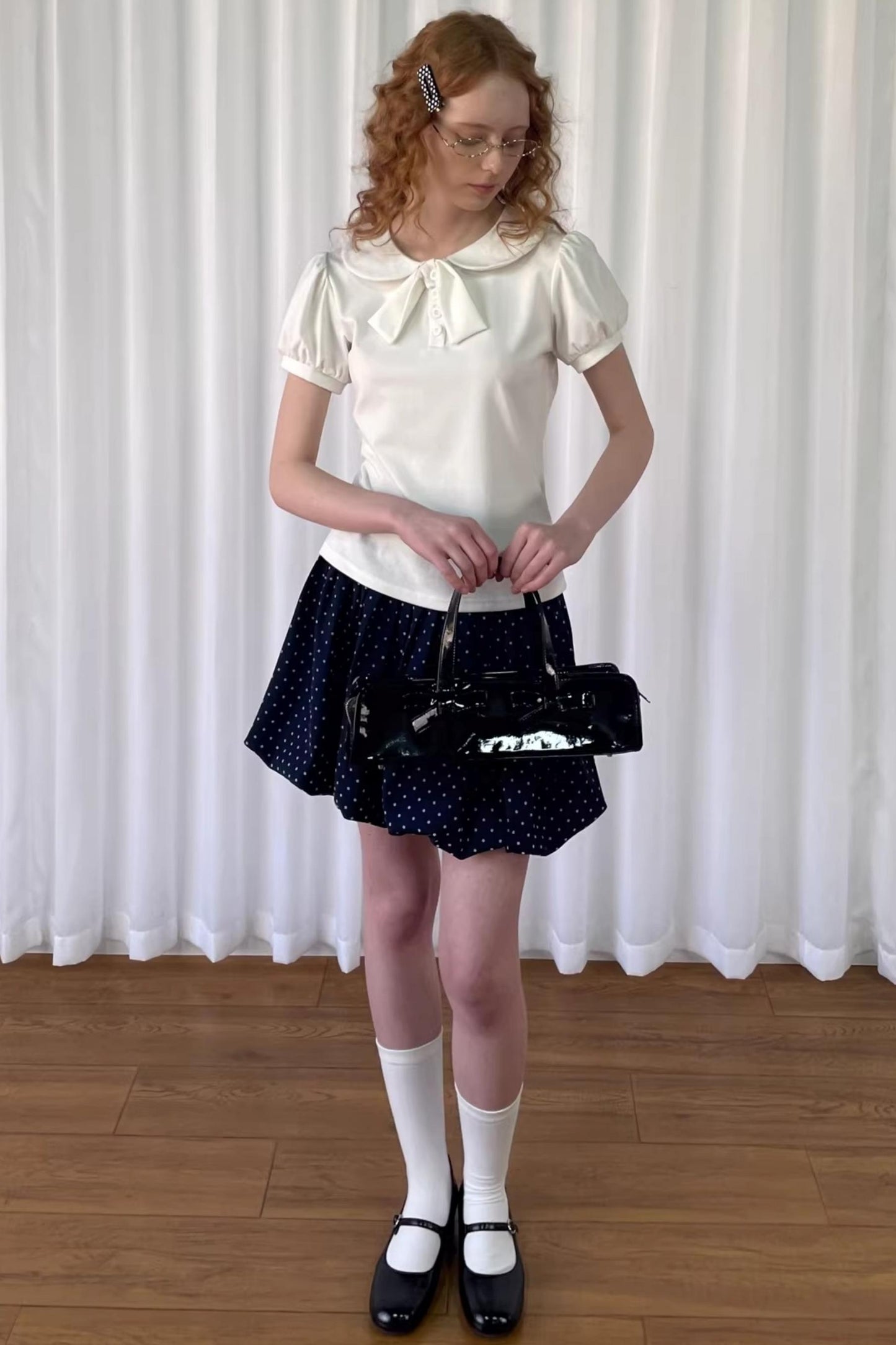 Doll Collar Puff Knit Top