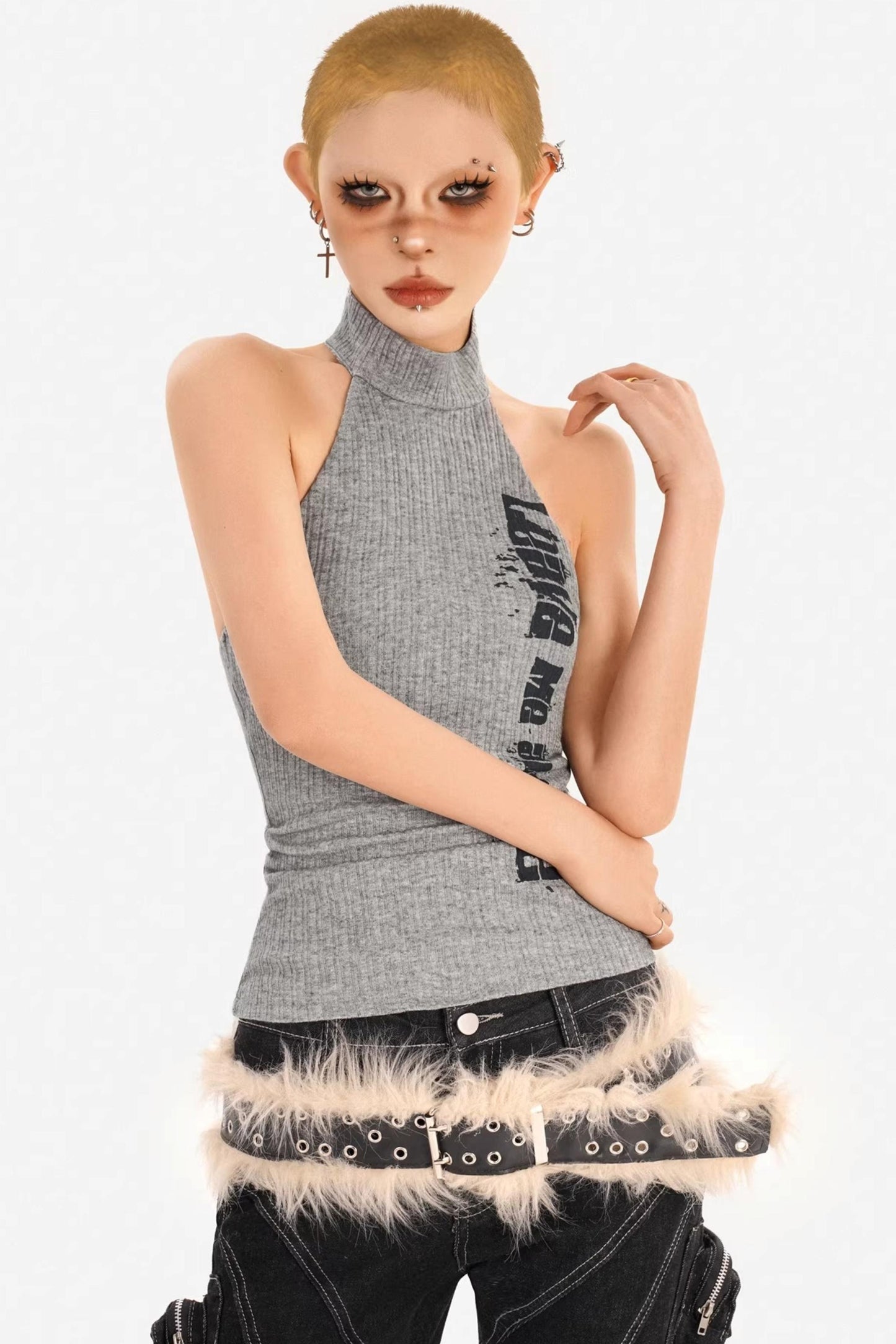 Knitted High-Neck Halter Top