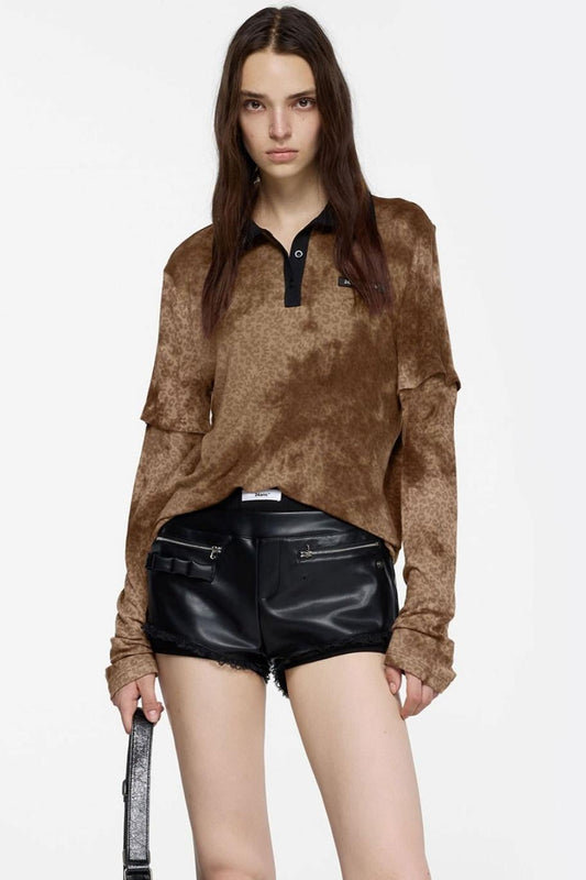 Leopard Print Polo Collar T-Shirt