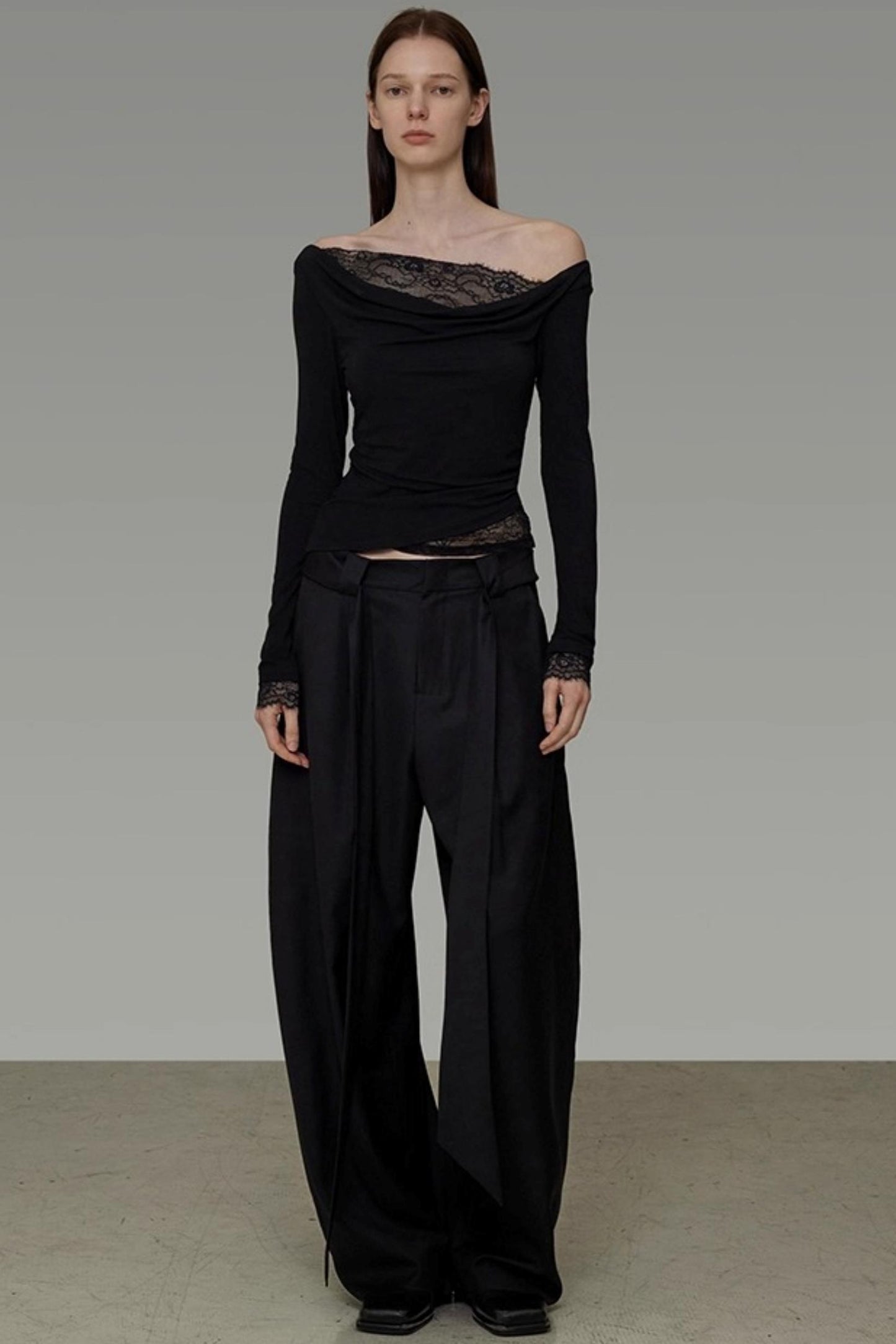 Lace One-Shoulder Knit Top