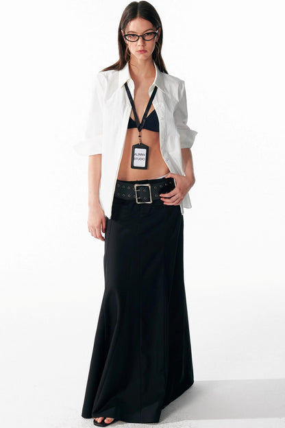 Vintage Black Low Waist A-Line Skirt