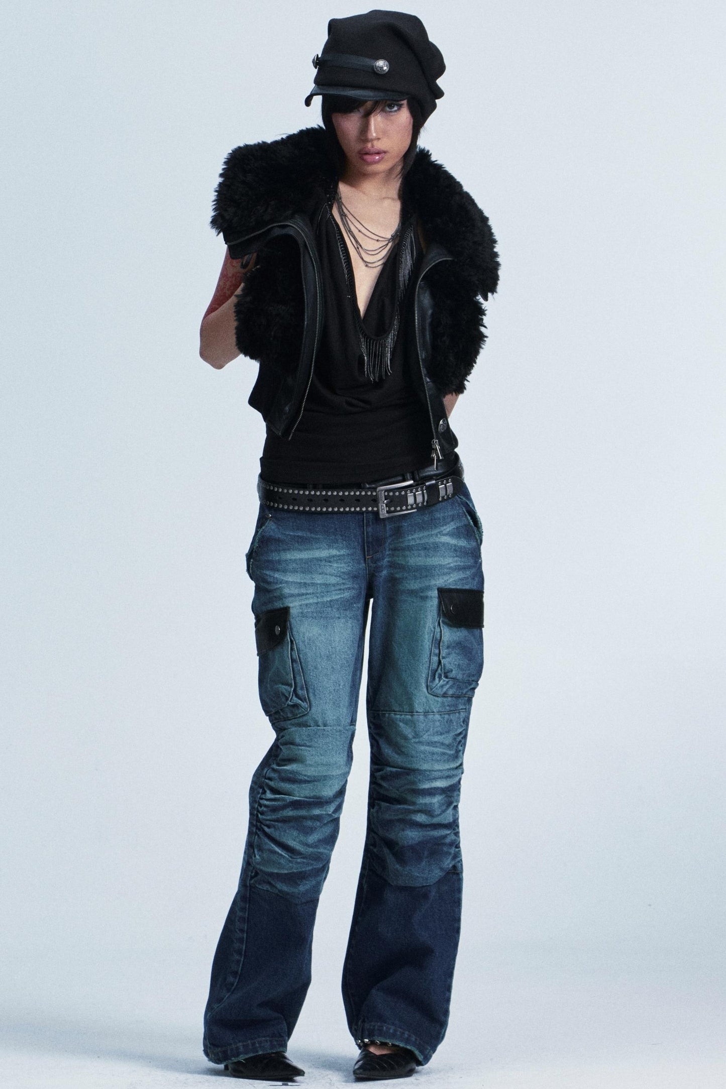 Distressed Denim Patch Pants