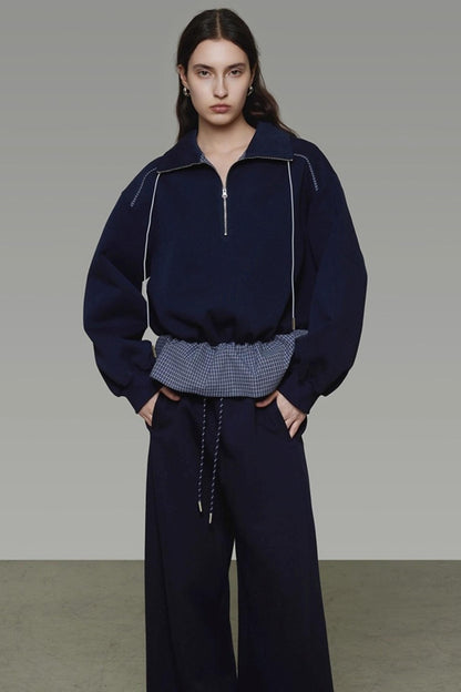 Contrasting Stand Collar Sweatshirt