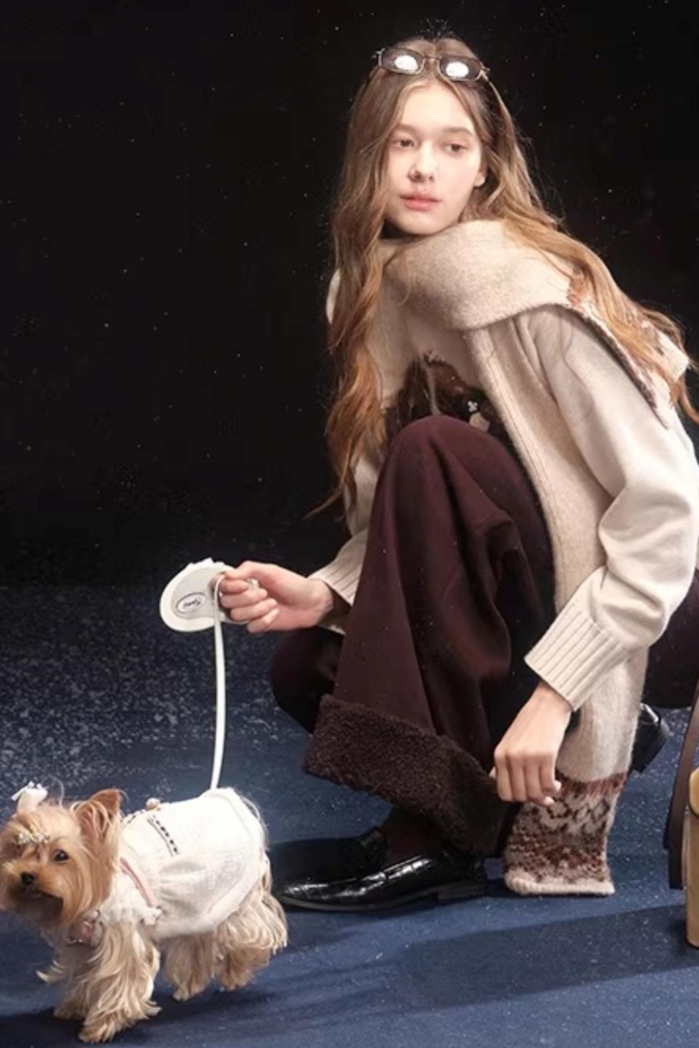 Oatmeal Mink Fur Sweater Scarf Set-Up