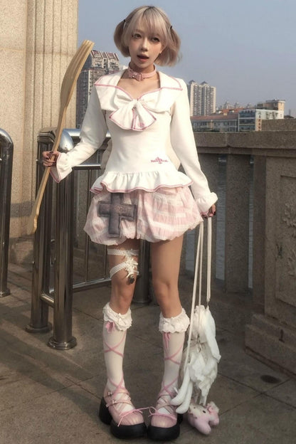 Striped Embroidered Bud Pumpkin Skirt