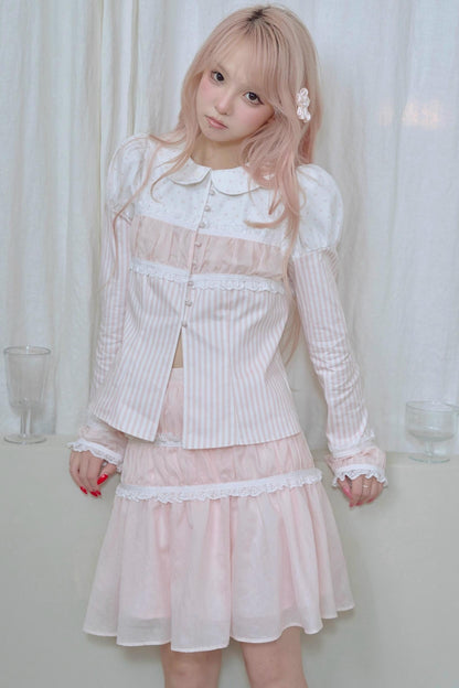 Doll Collar Stripe Lace Top