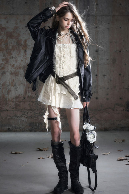 Black Textured Leather Jacket