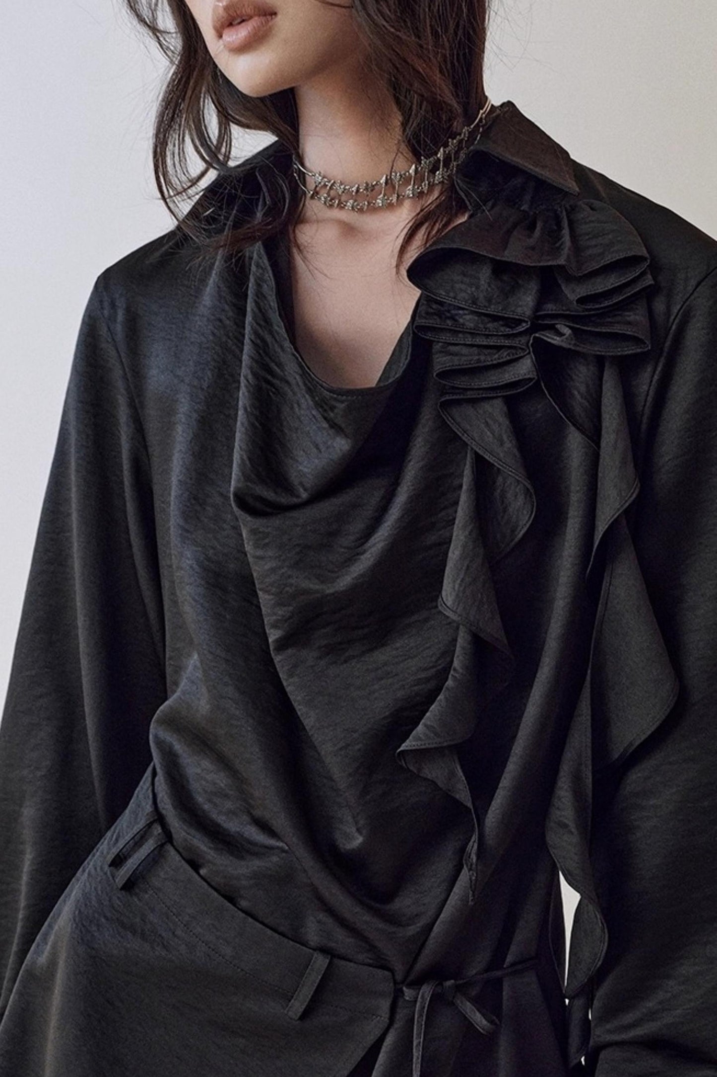 Pleated Swing Collar Waist Dress