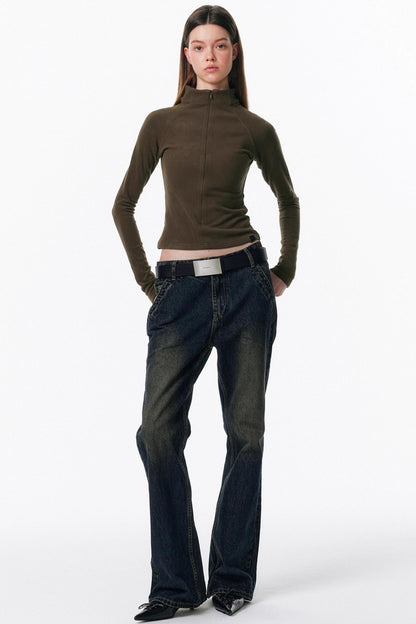 Retro Washed Micro-Flared Jeans