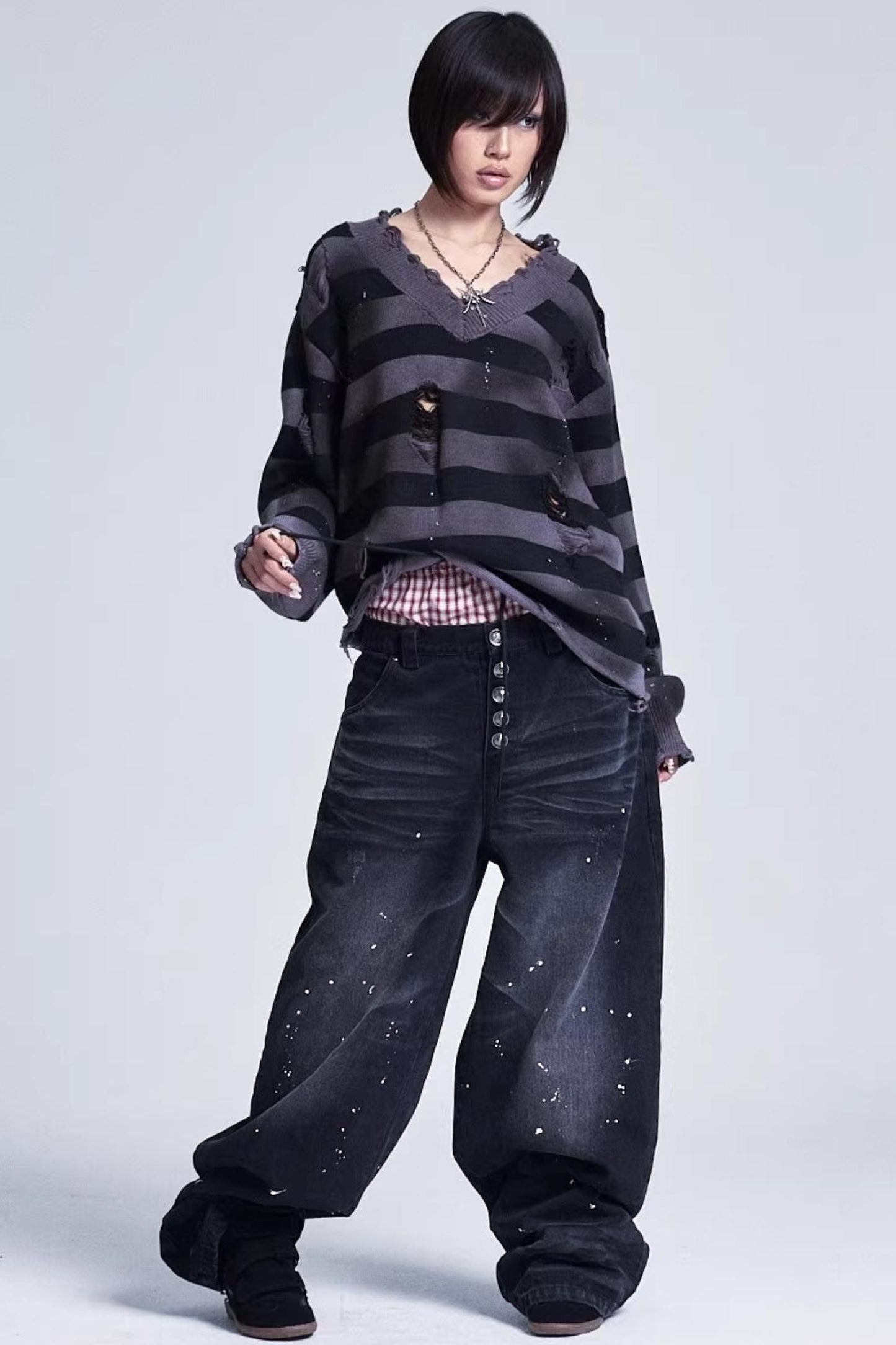 Distressed Ink Wash Baggy Pants