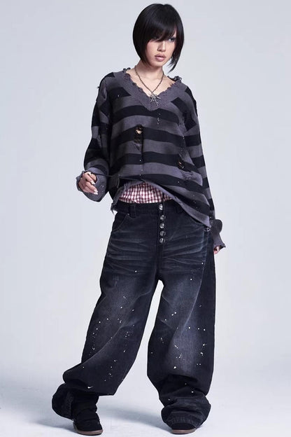 Distressed Ink Wash Baggy Pants