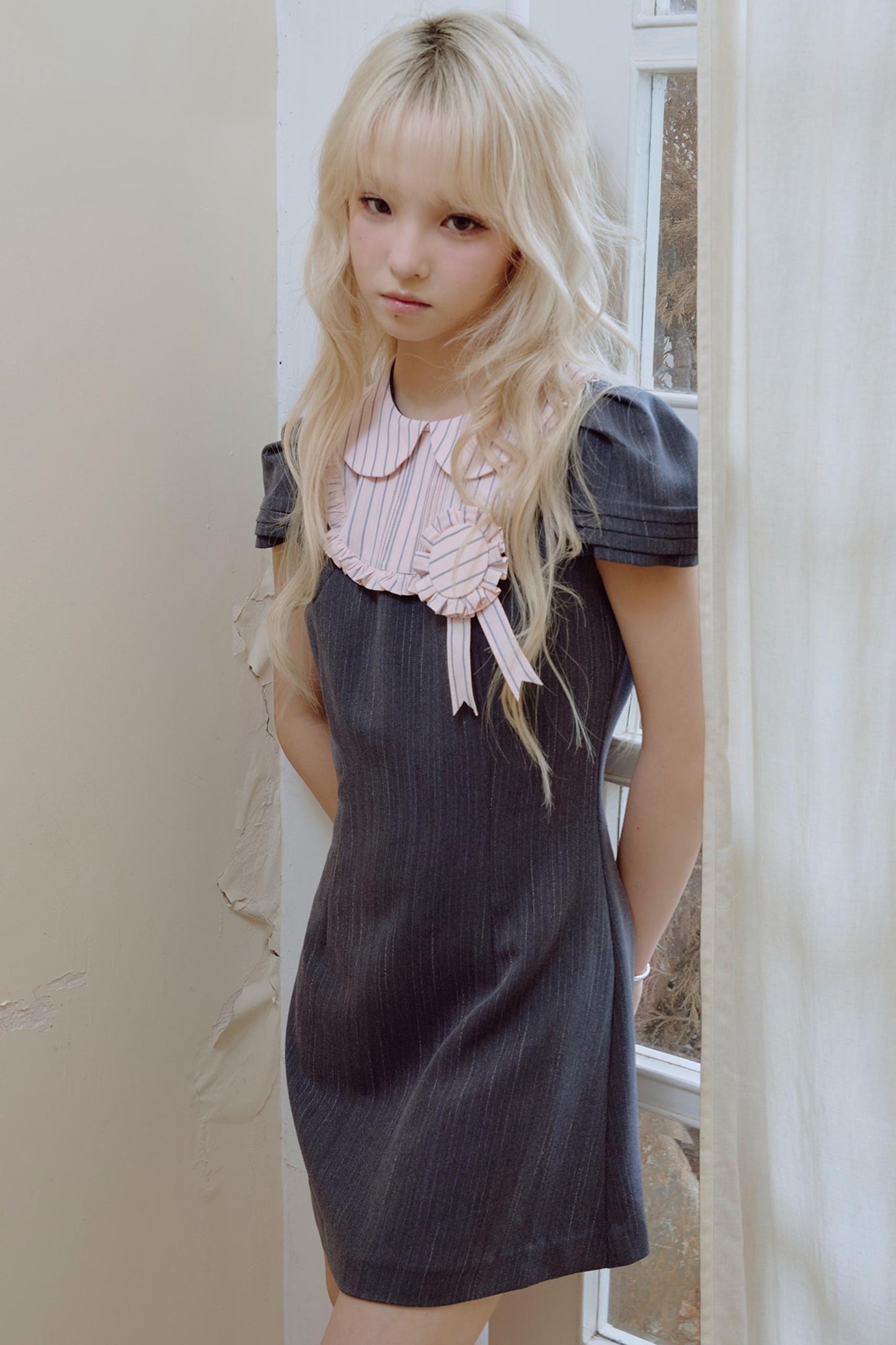 Pink Pleated Lace Suit Dress