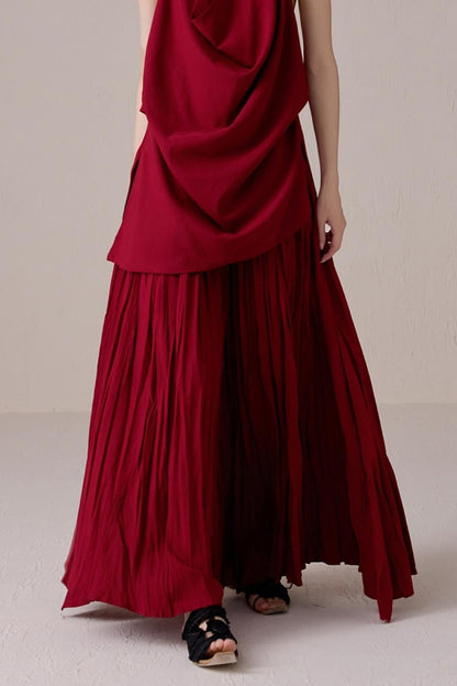 Pink Pleated A-line Skirt