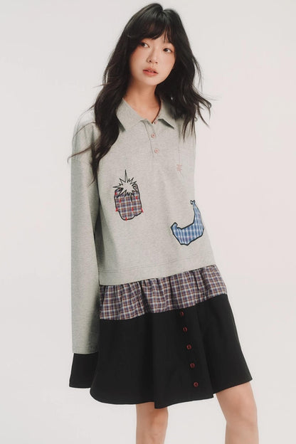 Check Fake Two-Piece Dress