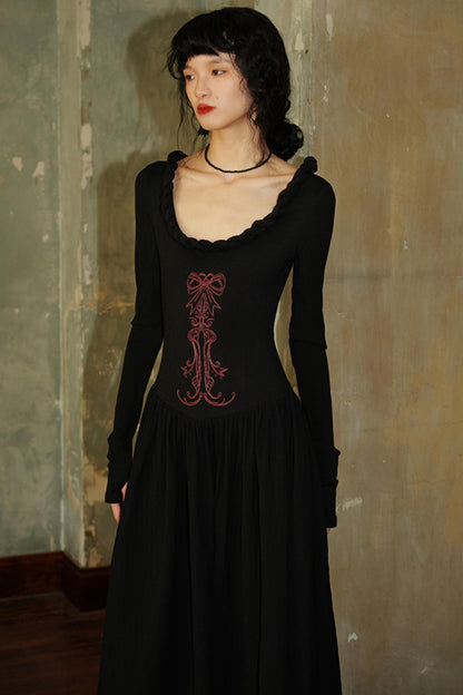 Chinese Embroidery Long Sleeve Dress