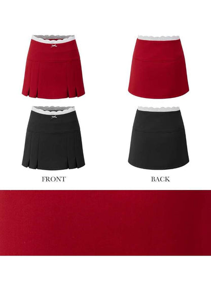 Retro College Style Scalloped Pleated Mini Skirt