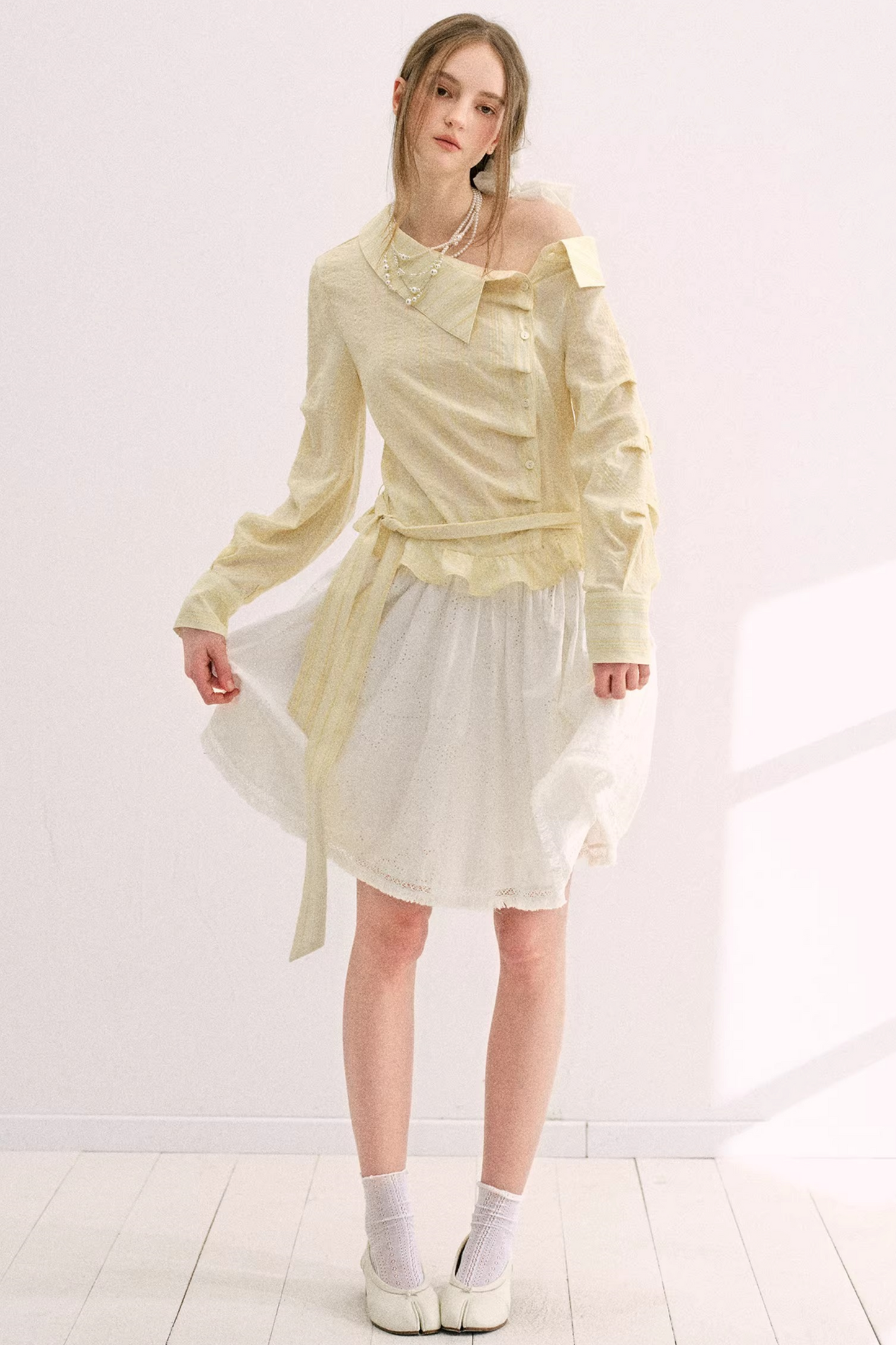 Creamy Yellow Striped Ruffled Top