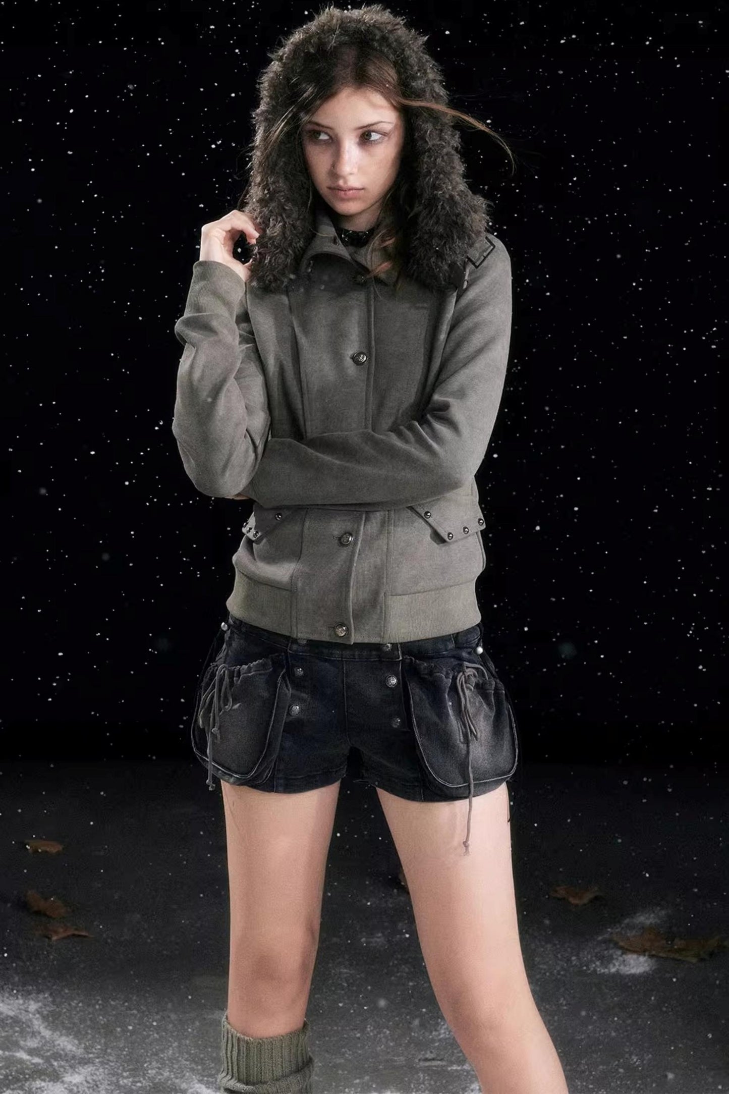 Aged Vintage Detachable Fur Hooded Coat