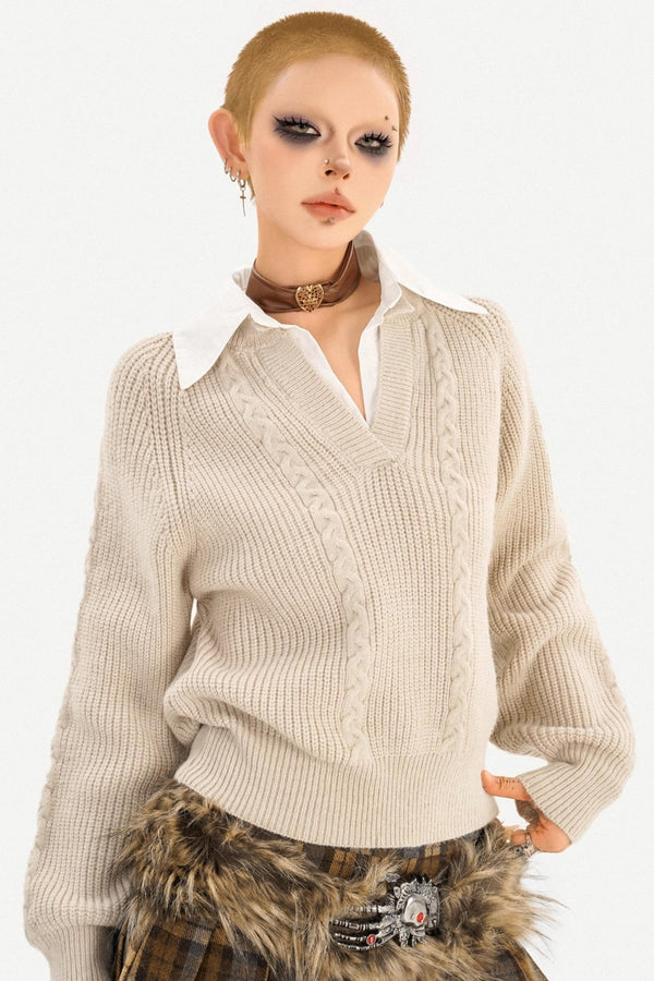 Cable Knit V-Neck Sweater
